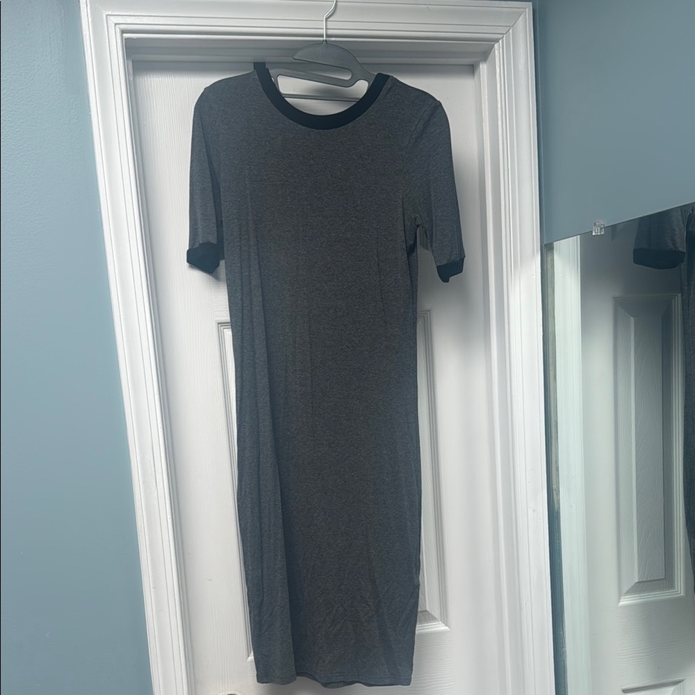 Topshop Gray Sheath Midi Dress with Cuffed Short Sleeves